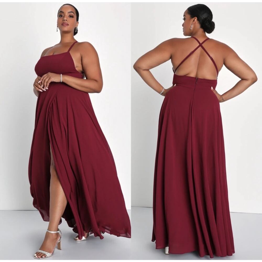 NWT Lulus Dream Romance Backless Maxi Dress Burgundy Size XL